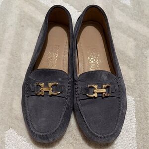 16. Salvatore Ferragamo Gray Suede Loafers